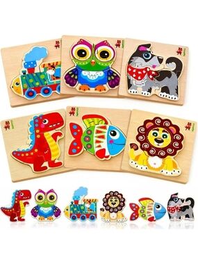 Chunky Wooden Animal Puzzles for Toddlers 1-4 | Montessori Educational Toys
